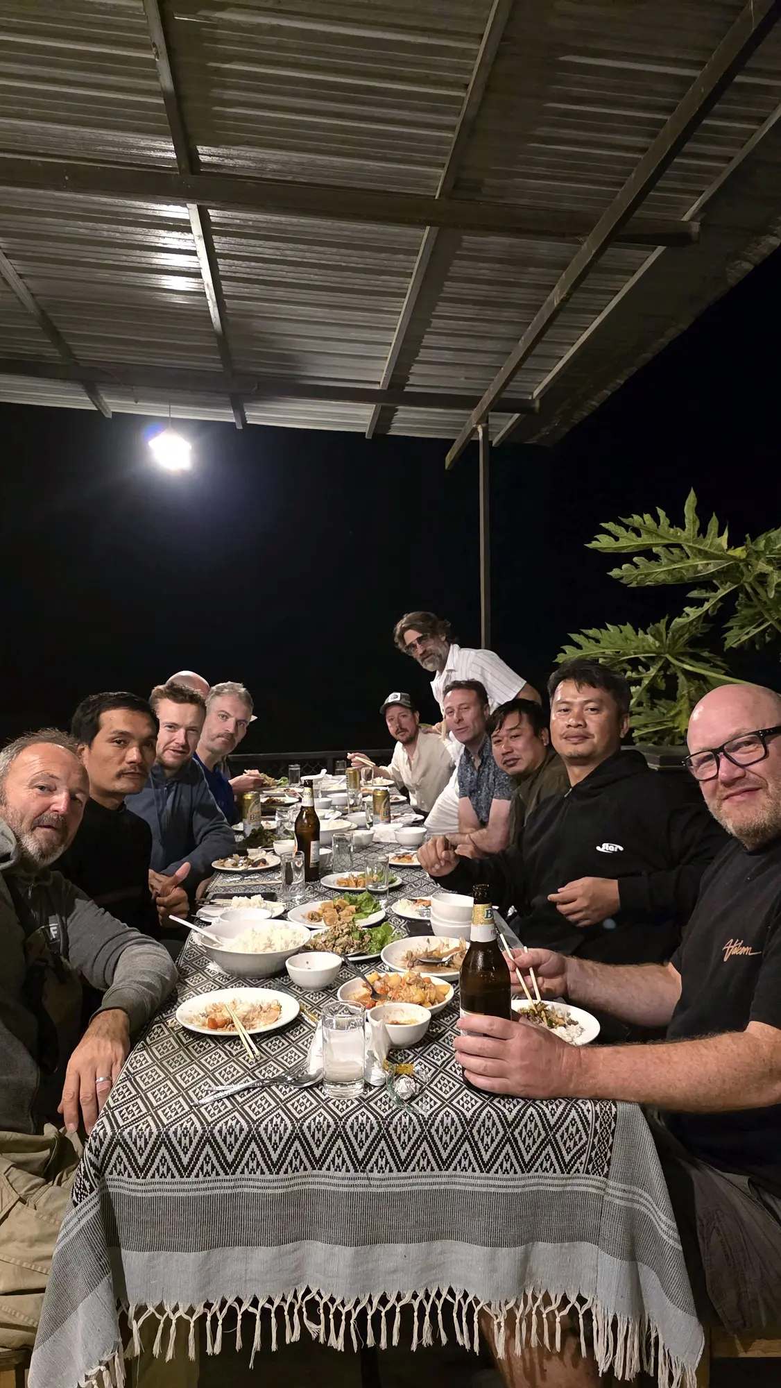 Riders sharing dinner after a day on the trail