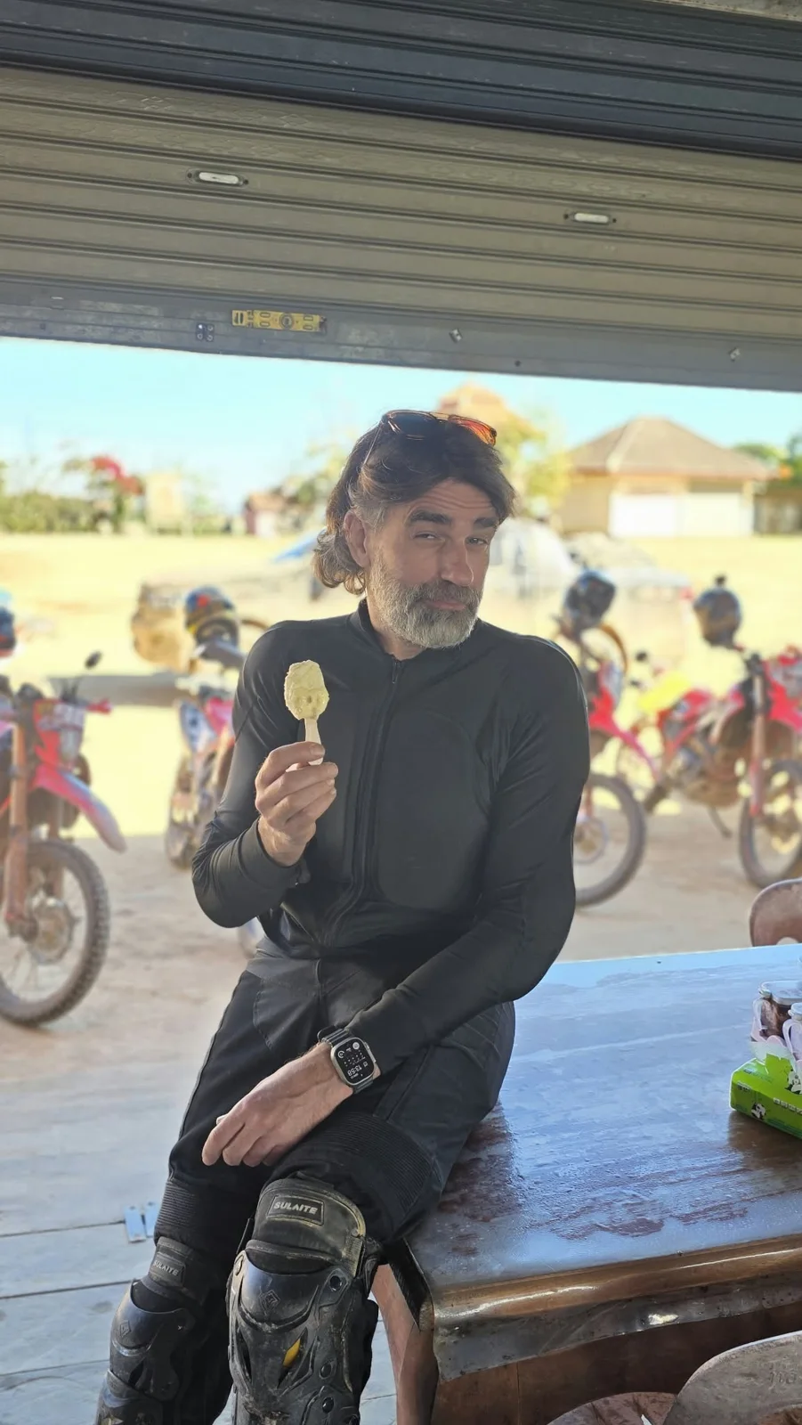 A rider pausing during the journey.