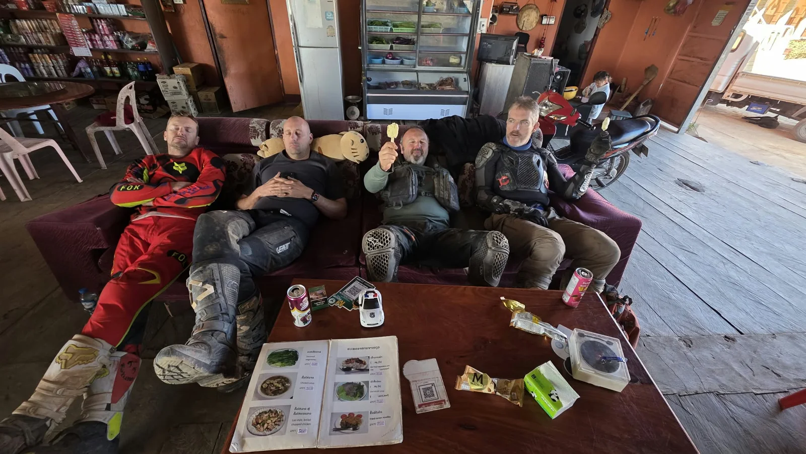 Riders taking a break together between riding days.