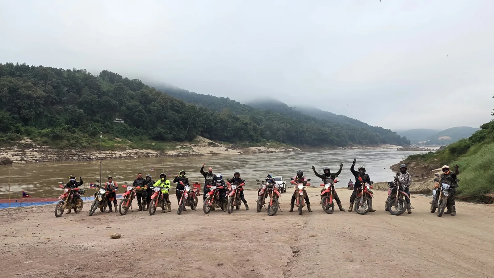 The group lined up beside the river.